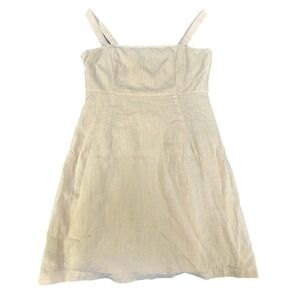 Forever‎ 21 Light Yellow Linen Blend Mini Dress Square Neck Zipper Back Size M